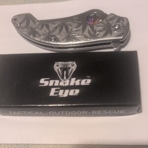 Snake Eye Spring Assist. Silver Tactical Folding Pocket Knife.
